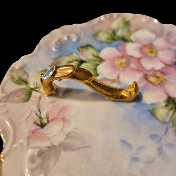 1970s Hand Painted Pink Floral trinket dish hand painted Signed - Picture 4 of 5